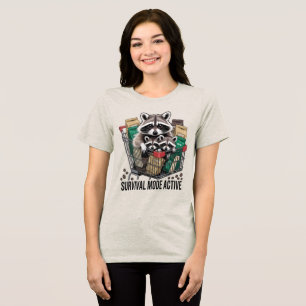 Grappige Wasbeer Overlevingsmodus Actief Koffielie Tri-Blend Shirt