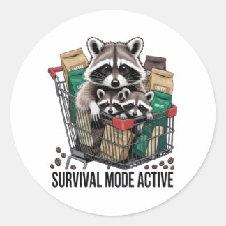 Grappige Wasbeer Overlevingsmodus Actief Sticker -