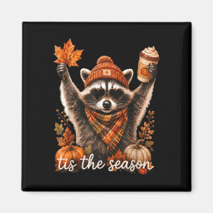 Grappige wasbeer pompoen herfst koffie tis het sei magneet