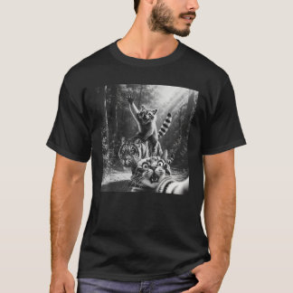 Grappige Wasbeer Rijdt Tijger Verraste Bang Kat Se T-shirt