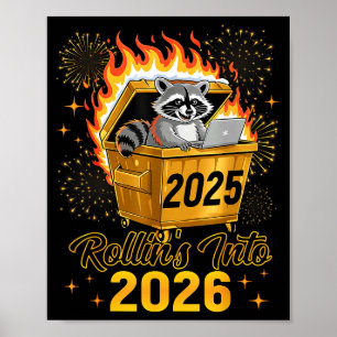 Grappige Wasbeer Rollin Komt In 2026 Nieuwjaar Mat Poster