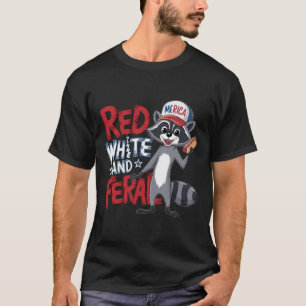 Grappige wasbeer rood wit en wilde patriottische U T-shirt