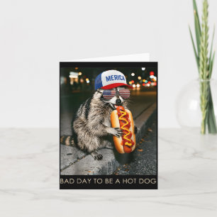 Grappige Wasbeer Slechtedag Om Een Hotdog Te Zijn Kaart
