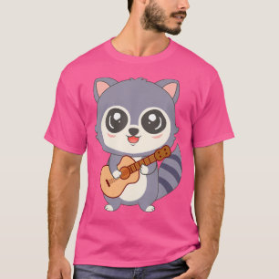 Grappige wasbeer spelen akoestische gitaar Cartoon T-shirt