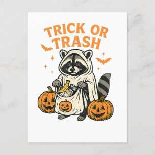 Grappige Wasbeer Trick or Trash Halloween Feestdagenkaart