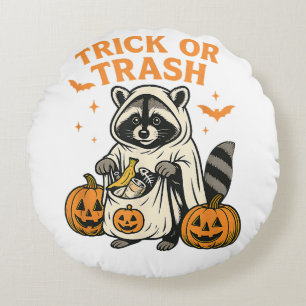 Grappige Wasbeer Trick or Trash Halloween Rond Kussen