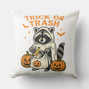Grappige wasbeer truc of prullenbak Halloween Kussen