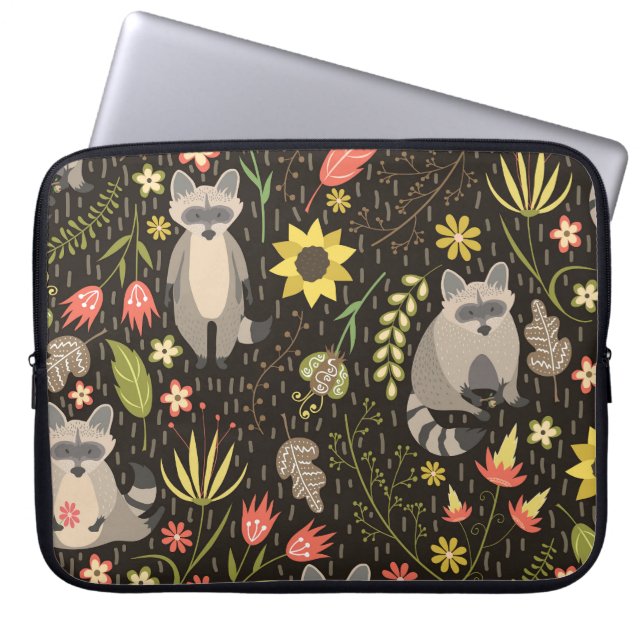 Grappige wasberen  illustratiepatroon laptop sleeve (Voorkant)