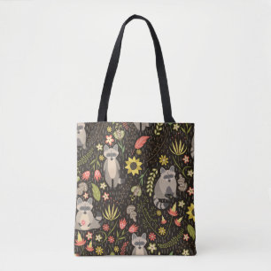 Grappige wasberen illustratiepatroon tote bag