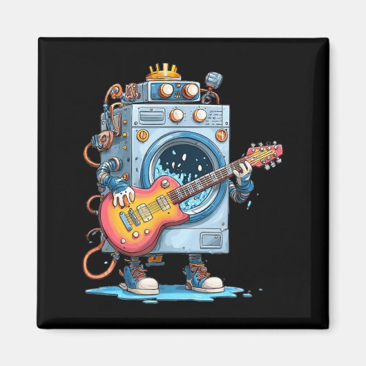 Grappige wasmachine robot met E-gitaar kostuum Magneet (Voorkant)