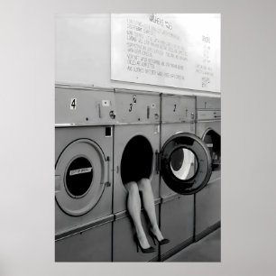 Grappige wasruimte print, hoge hakken wassen poster