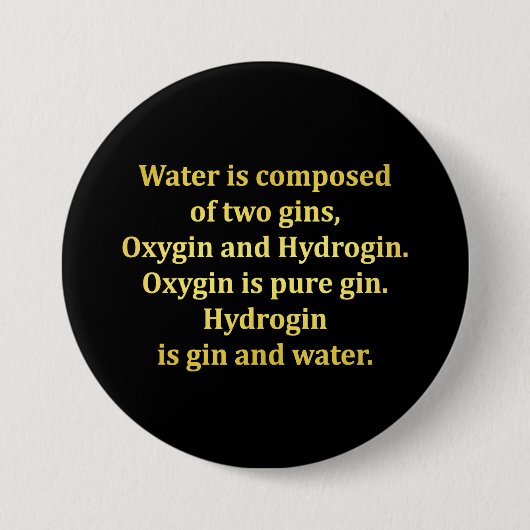 Grappige water- en gin-grap ronde button 7,6 cm (Voorkant)