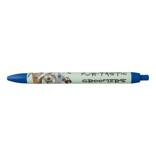 Grappige Watercolor Honden Trimmers Boetiek Blauw Zwarte Inkt Pen (Voorkant)