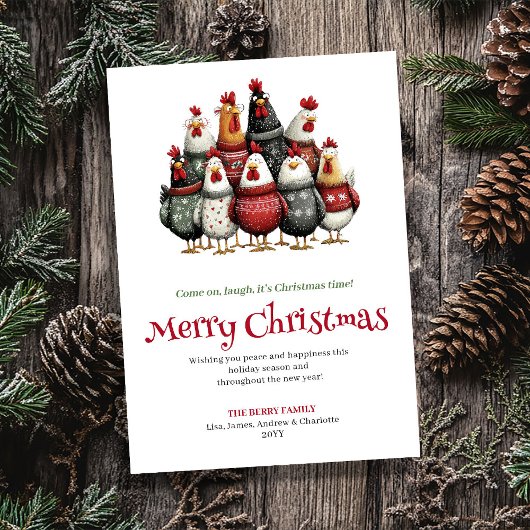 Grappige Watercolor Kippen Kerstkaart