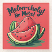 Grappige Watermeloen Pun "Melon-choly No More" Glazen Onderzetter (Voorkant)