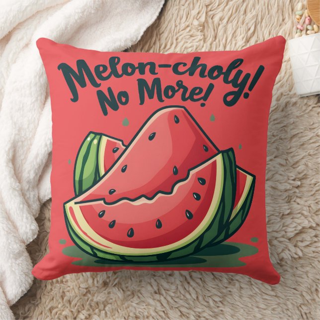Grappige Watermeloen Pun "Melon-choly No More" Kussen (Deken)