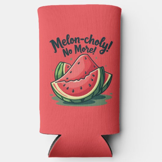 Grappige Watermeloen Pun "Melon-choly No More" Seltzer Blikjeskoeler (Voorkant)