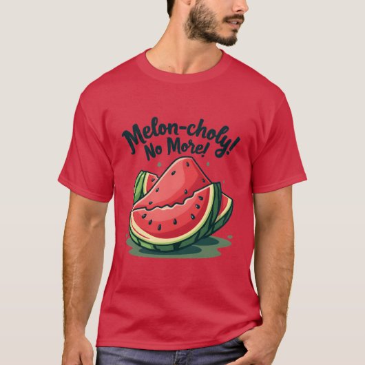 Grappige Watermeloen Pun "Melon-choly No More" T-shirt (Voorkant)