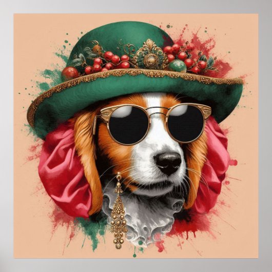 Grappige Waterverf AI Afbeelding Hond Dragen Pet P Poster (Voorkant)