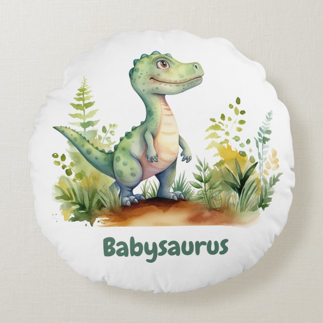 Grappige Waterverf Baby Dinosaurussen gepersonalis Rond Kussen (Voorkant)