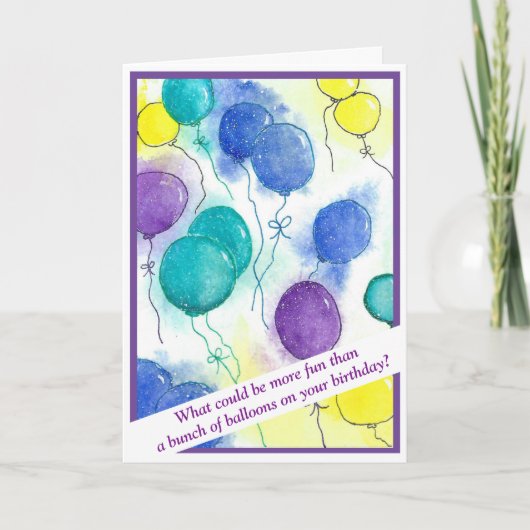 Grappige Waterverf Ballonnen Verjaardag Kaart (Voorkant)