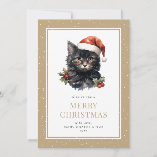 Grappige Waterverf Black Cat Merry Christmas Kaart (Voorkant)