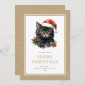 Grappige Waterverf Black Cat Merry Christmas Kaart (Voorkant / Achterkant)