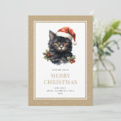 Grappige Waterverf Black Cat Merry Christmas Kaart (Staand voorkant)