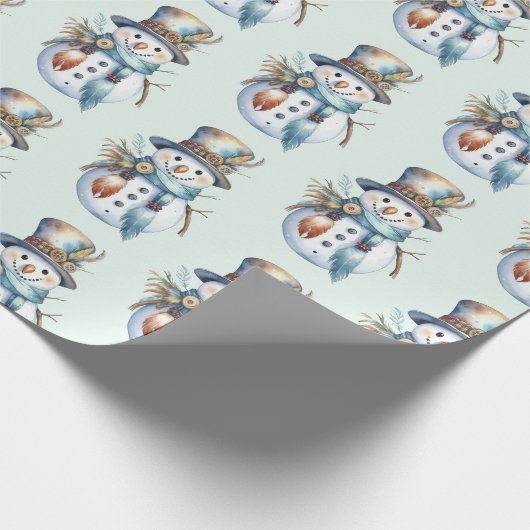 Grappige Waterverf Boho Snowman Kerst Cadeaupapier (Hoek)