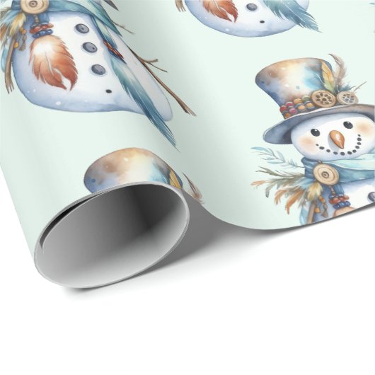 Grappige Waterverf Boho Snowman Kerst Cadeaupapier (Rol Hoek)