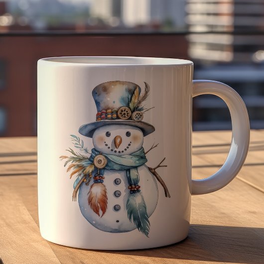 Grappige Waterverf Boho Snowman Kerst Koffiemok