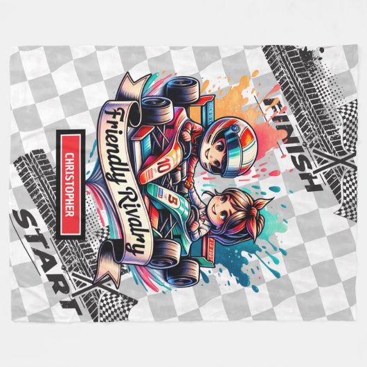 Grappige Waterverf Boy Racing Formula 1 deken (Voorkant (Horizontaal))