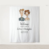 Grappige Waterverf bruid bruidegom bruiloft banner Wandkleed (Voorkant)