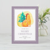 Grappige Waterverf Cat Paarse Merry Christmas Kaar Feestdagenkaart (Staand voorkant)