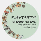 Grappige Waterverf Dog Groomers Boutique Blue Ronde Sticker (Voorkant)