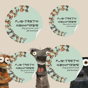 Grappige Waterverf Dog Groomers Boutique Blue Ronde Sticker