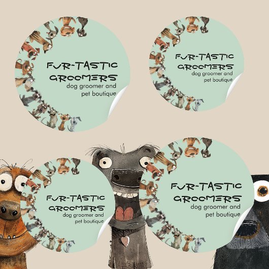 Grappige Waterverf Dog Groomers Boutique Blue Ronde Sticker