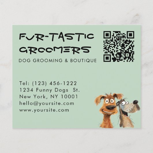 Grappige Waterverf Dog Groomers Boutique QR Code Flyer (Achterkant)