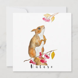 Grappige waterverf eekhoorn op een tak met bessen kaart