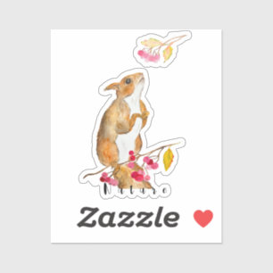 Grappige waterverf eekhoorn op een tak met bessen sticker
