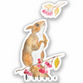 Grappige waterverf eekhoorn op een tak met bessen sticker (Voorkant)
