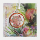 Grappige Waterverf eerste kerstfoto Glas Ornament (Voorkant)