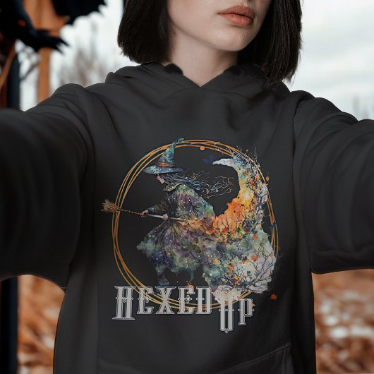 Grappige Waterverf Enge Heksen Bezem Halloween Hoodie
