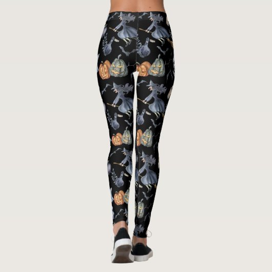 Grappige Waterverf Heksenpompoen Halloween Leggings (Achterkant)