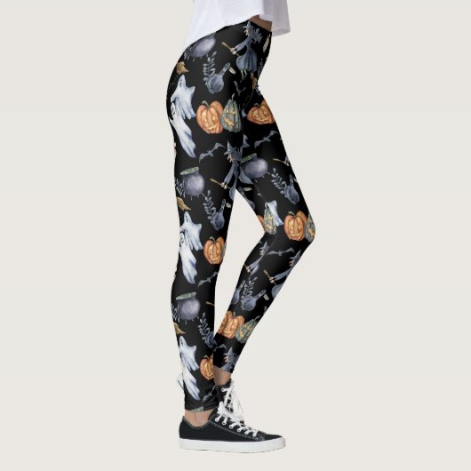 Grappige Waterverf Heksenpompoen Halloween Leggings (Rechts)