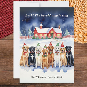 Grappige waterverf honden die kerstliedjes zingen feestdagenkaart