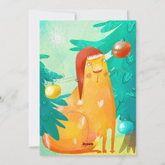 Grappige Waterverf Kat Kerst Kaart (Achterkant)