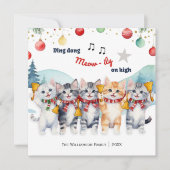 Grappige Waterverf Kattenkoor Kerst Feestdagenkaart (Voorkant)