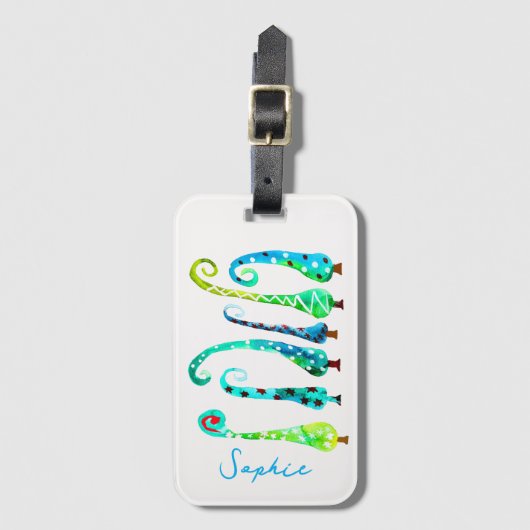 Grappige waterverf kerstbomen bagagelabel (Voorkant (verticaal))