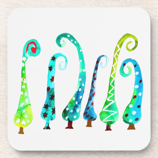 Grappige waterverf kerstbomen bier onderzetter (Voorkant)